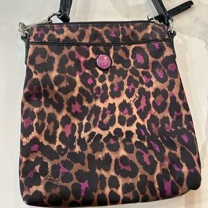 Coach Leopard Print Crossbody Bag - Black and Purple